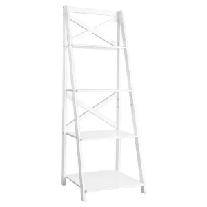 4 laags ladderplank moderne hoekboekenplank met dwarsbalk opbergplank displayrek plantenbloemenstandaard wit 50x46x143cm 1