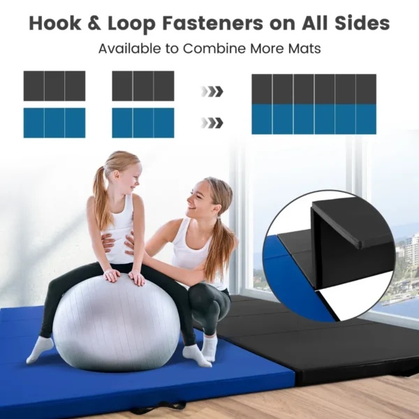 4 laags opvouwbare turnmat met handgrepen kunstleeren mat met klittenband voor gymnastiek yoga mma basistraining zwart 7