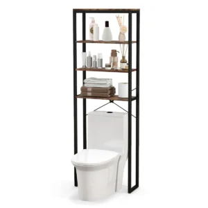 4 lagen opbergplank boven toilet metalen frame anti tipkits vrijstaande plank verstelbare poten voor badkamer bruin 1