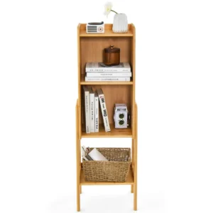 4 niveau bamboe boekenkast vrijstaand verhoogde poten en randen moderne natuurlijke bamboe boekenkast opbergplank 1