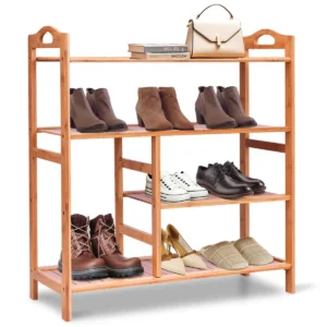 4 niveau bamboe schoenenrek vrijstaand met handvat opberg organiser voor entree hal woonkamer badkamer 68,5 x 28 x 76 cm 1