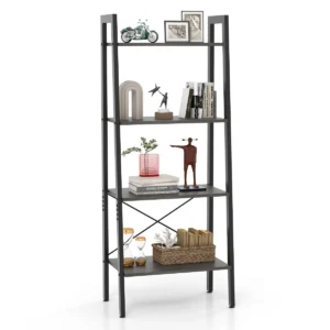 4 shelf boekenkast plank met metalen frame anti tip kit en verstelbare poten plant plank voor woonkamer keuken kantoor bruin 1