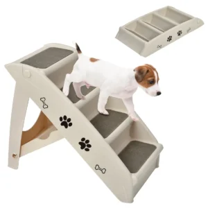4 staps beklede huisdierentrap kattentrap hondentrap 4 trappen plastic traphelling met zacht vilt voor honden katten beige 1