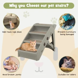 4 staps beklede huisdierentrap kattentrap hondentrap 4 trappen plastic traphelling met zacht vilt voor honden katten grijs 1