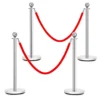 4 stuks afzetpaal set ronde top gepolijst roestvrij afzetpaal wachtrij paal met 150cm rood fluwelen touw menigte controle barrière 1