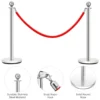 4 stuks afzetpaal set ronde top gepolijst roestvrij afzetpaal wachtrij paal met 150cm rood fluwelen touw menigte controle barrière 5