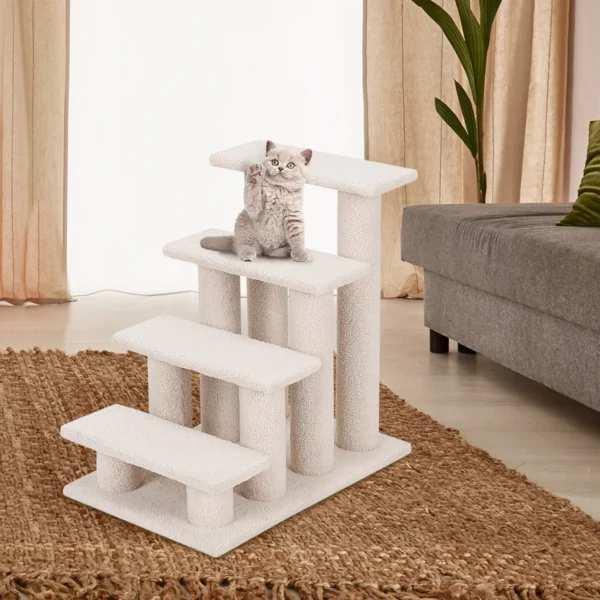 4 treden dierentrap voor katten en honden 60 cm binnen multi trap hondentrap voor hoge bedden bank en zitbank grijsachtig wit 6