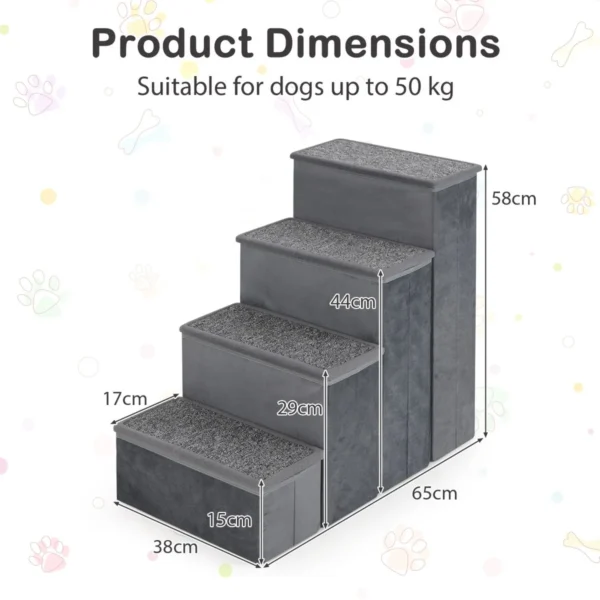 4 treden opvouwbaar huisdiertrap met opbergruimte voor kleine grote oudere honden tot 50 kg antislip hondenhelling kattentrap 3