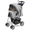 4 wiel opvouwbare honden en kattenwagen hondenwagen huisdierbuggy tot 15 kg met netvensters/bekerhouders/aanhangers grijs 2