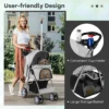 4 wiel opvouwbare honden en kattenwagen hondenwagen huisdierbuggy tot 15 kg met netvensters/bekerhouders/aanhangers grijs 6