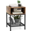 40 cm lange en brede bijzettafel met metalen frame vierkante salontafel op 3 niveaus met opbergvak en gaasplank bruin + zwart 1
