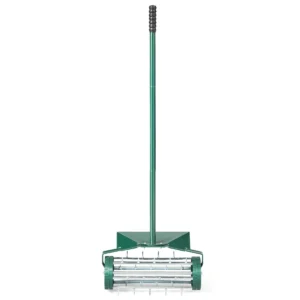 46 cm rollende gazonbeluchter handmatige roterende spike verticuteerder met groot beschermend scherm lange steel groen 1