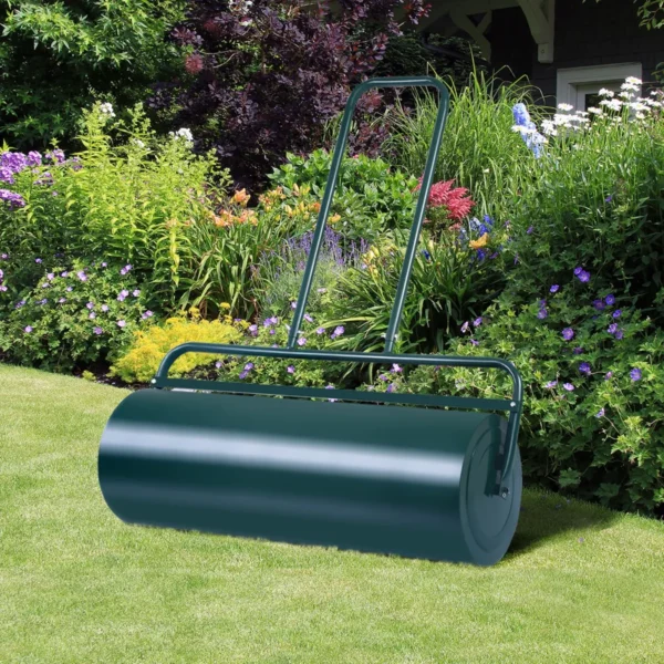 48l gazonroller 60cm brede handroller tuinroller met heavy duty trommel gazonwals ideaal voor een vlak en zacht gazon groen 7