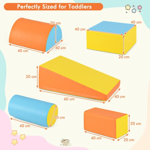 5 delige klim en kruipactiviteitenspeelset voor kinderen lichtgewicht blokken van zacht schuim voor de ontwikkeling geel+oranje+blauw 4