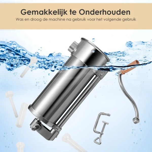 5 kg worstenvuller manuele roestvrijstalen worstenvuller machine zilveren worstenvuller met tafelklem worstenspuit inclusief 6 vul buizen 5