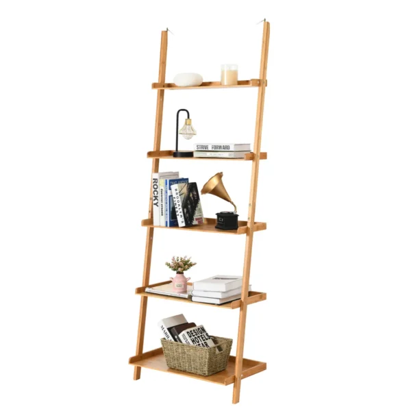 5 laags ladderplank bamboe boekenplank muur leunende opslag display plantenstandaard 2