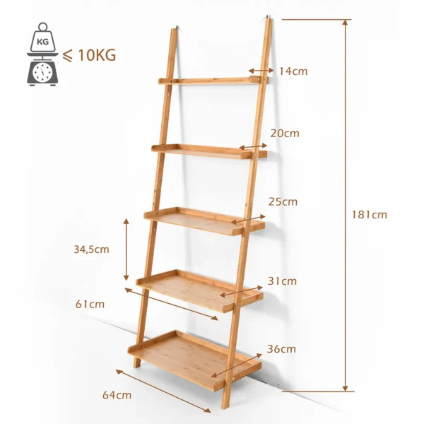 5 laags ladderplank bamboe boekenplank muur leunende opslag display plantenstandaard 3