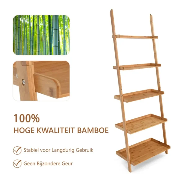 5 laags ladderplank bamboe boekenplank muur leunende opslag display plantenstandaard 5