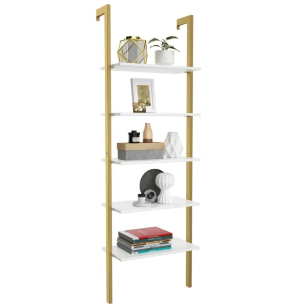 5 laagse ladderplank boekenkast opslag rek boekenplank plant stand weergave planken met metalen frame goud 2