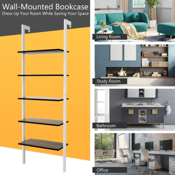 5 laagse ladderplank boekenkast opslag rek boekenplank plant stand weergave planken met metalen frame wit 4