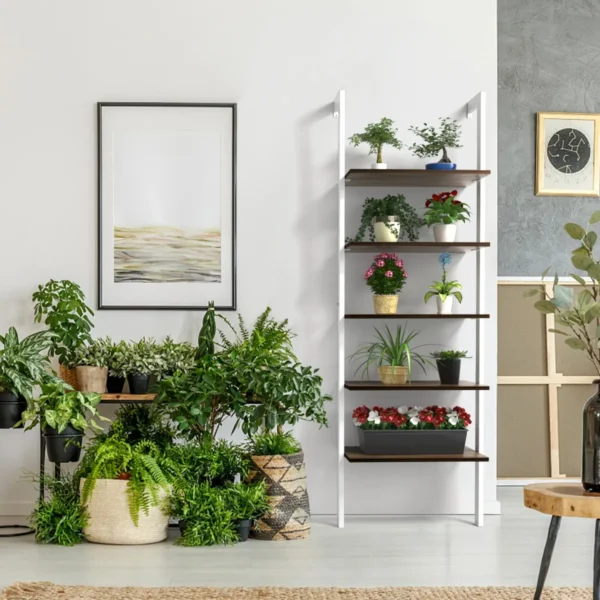5 laagse ladderplank boekenkast opslag rek boekenplank plant stand weergave planken met metalen frame wit 7