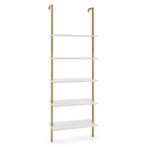 5 niveaus ladderrek wandmontage 180 cm boekenkast met gouden metalen frame wandplank ideaal voor woonkamer/slaapkamer 1