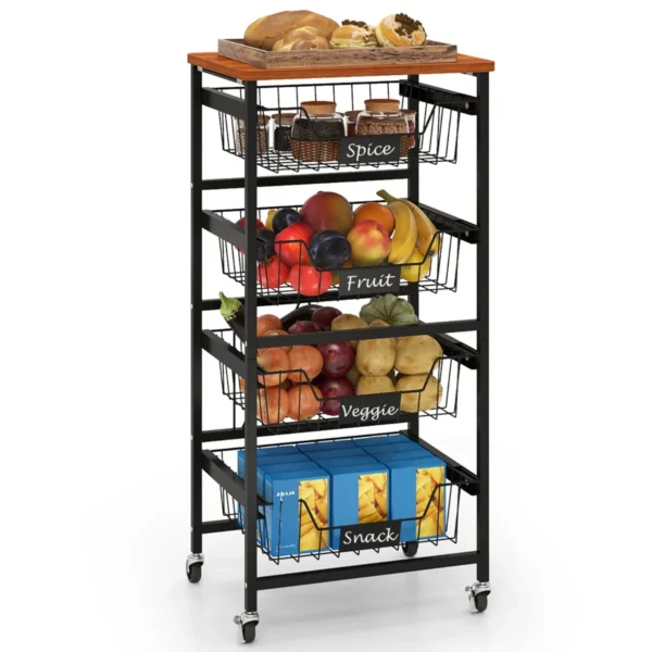 5 planken keuken opslag trolley mobiele trolley met uittrekbare manden en diy krijt labels snack opslag trolley rollende fruit en groente trolley 1