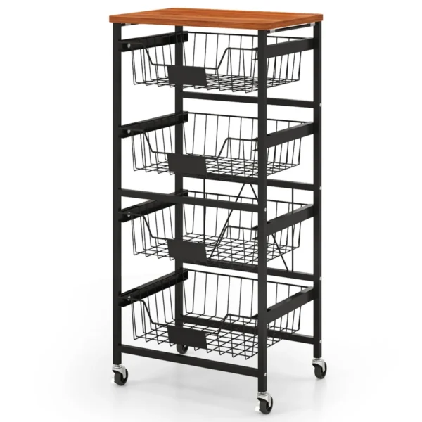 5 planken keuken opslag trolley mobiele trolley met uittrekbare manden en diy krijt labels snack opslag trolley rollende fruit en groente trolley 2