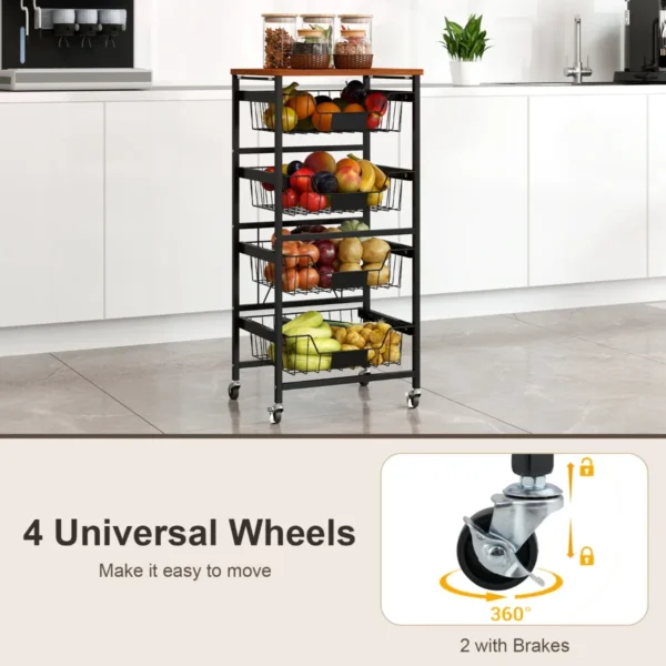 5 planken keuken opslag trolley mobiele trolley met uittrekbare manden en diy krijt labels snack opslag trolley rollende fruit en groente trolley 4