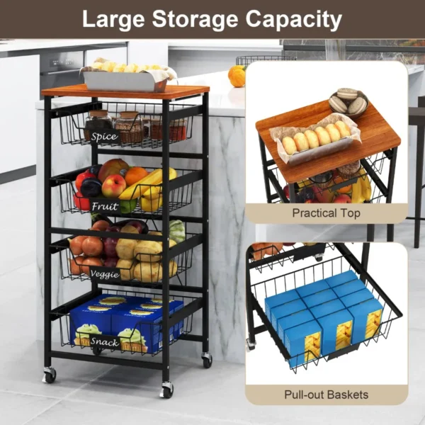 5 planken keuken opslag trolley mobiele trolley met uittrekbare manden en diy krijt labels snack opslag trolley rollende fruit en groente trolley 6