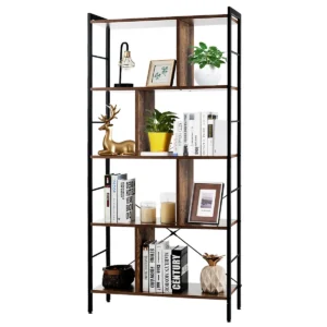 5 tier boekenkast metalen frame boekenkast staand hout 74 x 30 x 154,5 cm bruin 1