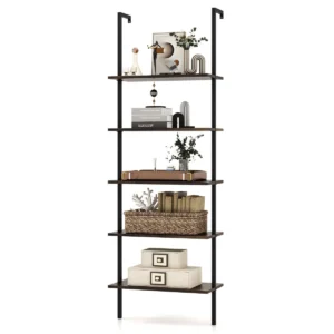 5 tier ladder plank muur plank met stalen structuur elegante boekenkast open opslag planken grote bloem stand voor woonkamer bruin 1