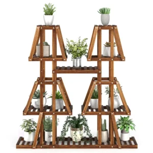 5 vaks grenen plantenrek bloemenrek met 10 open vakken voor balkon tuin terras 113 x 27 x 114 cm bruin 1