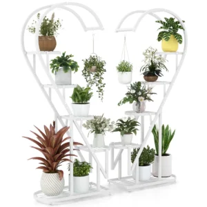 5 vaks metalen plantenstandaard bloemenstandaard met haak ladder en half hart plantenstandaard 71 x 30,5 x 148 cm wit 1