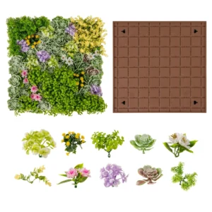 50 x 50 cm pak van 2 vierkante 3d kunstloof wanddecoraties 10 soorten gemengde kunstplanten wanddecoratie voor binnen buiten 1