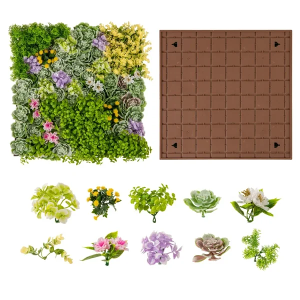 50 x 50 cm pak van 2 vierkante 3d kunstloof wanddecoraties 10 soorten gemengde kunstplanten wanddecoratie voor binnen buiten 1