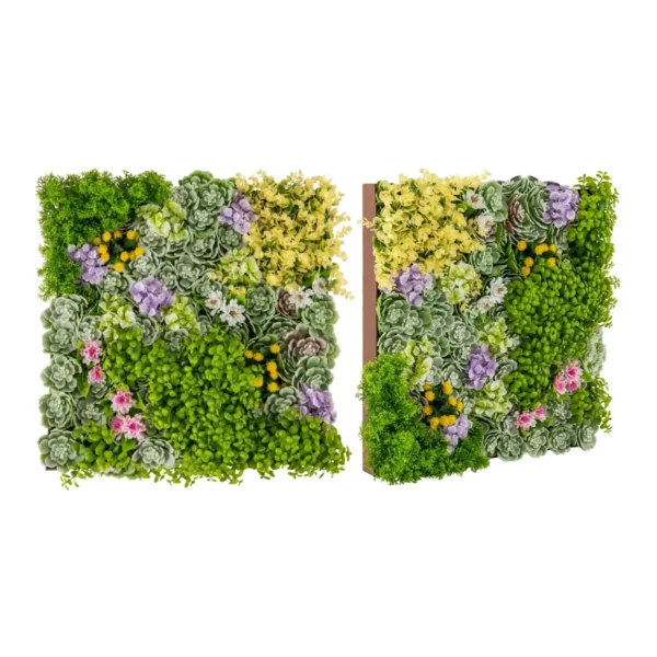 50 x 50 cm pak van 2 vierkante 3d kunstloof wanddecoraties 10 soorten gemengde kunstplanten wanddecoratie voor binnen buiten 2