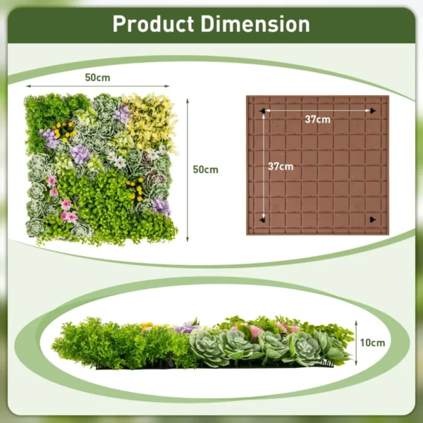 50 x 50 cm pak van 2 vierkante 3d kunstloof wanddecoraties 10 soorten gemengde kunstplanten wanddecoratie voor binnen buiten 3