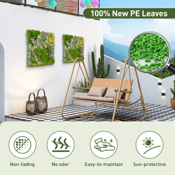 50 x 50 cm pak van 2 vierkante 3d kunstloof wanddecoraties 10 soorten gemengde kunstplanten wanddecoratie voor binnen buiten 5