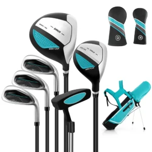6 delige kindergolfclubset met golftas en regenhoes complete golfset incl. 7/9/s ijzer 1 driver 4 hybride putter blauw 1