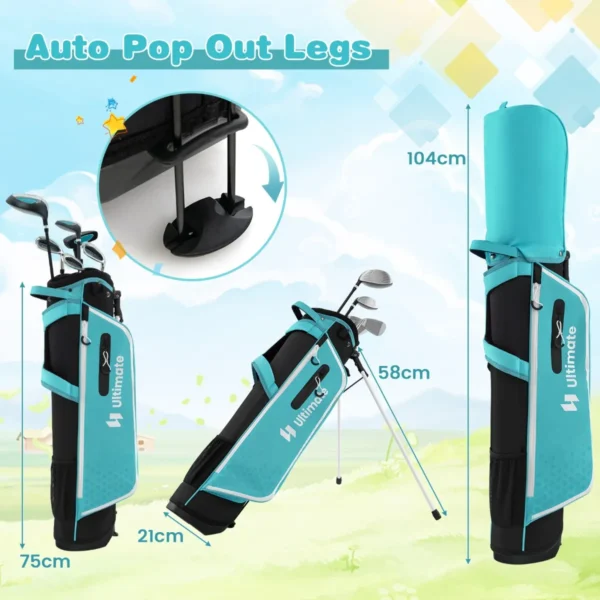 6 delige kindergolfclubset met golftas en regenhoes complete golfset incl. 7/9/s ijzer 1 driver 4 hybride putter blauw 2