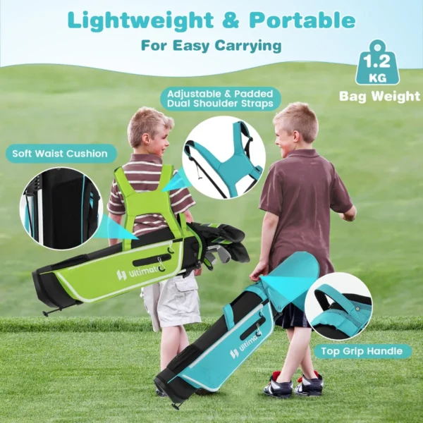 6 delige kindergolfclubset met golftas en regenhoes complete golfset incl. 7/9/s ijzer 1 driver 4 hybride putter blauw 4