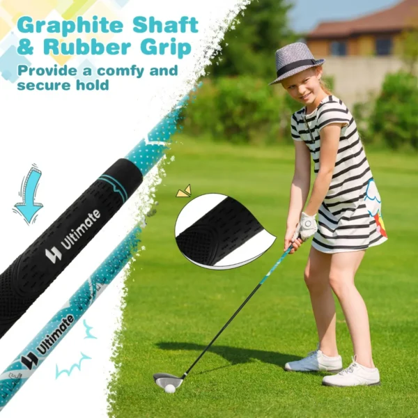 6 delige kindergolfclubset met golftas en regenhoes complete golfset incl. 7/9/s ijzer 1 driver 4 hybride putter blauw 5