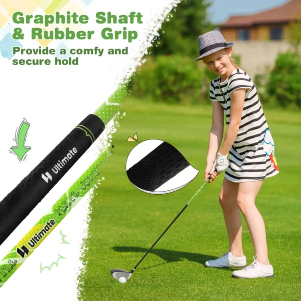 6 delige kindergolfclubset met golftas en regenhoes complete golfset incl. 7/9/s ijzer 1 driver 4 hybride putter groen 5