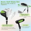 6 delige kindergolfclubset met golftas en regenhoes complete golfset incl. 7/9/s ijzer 1 driver 4 hybride putter groen 6