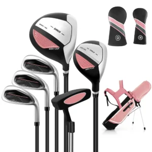 6 delige kindergolfclubset met golftas en regenhoes complete golfset incl. 7/9/s ijzer 1 driver 4 hybride putter roze 1