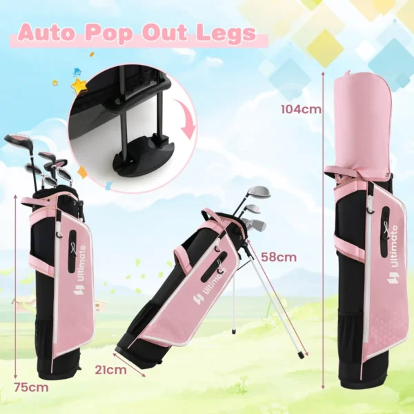 6 delige kindergolfclubset met golftas en regenhoes complete golfset incl. 7/9/s ijzer 1 driver 4 hybride putter roze 2