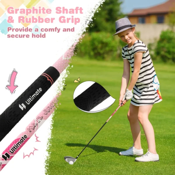 6 delige kindergolfclubset met golftas en regenhoes complete golfset incl. 7/9/s ijzer 1 driver 4 hybride putter roze 4