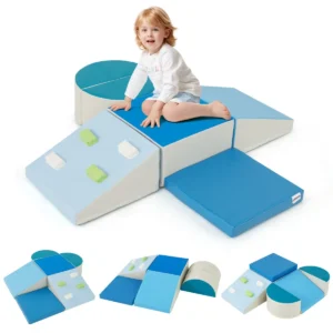 6 delige schuimklimblokken set kruipspeelgoed zachte bouwstenen met klimstenen grote speelblokken voor baby’s blauw 1