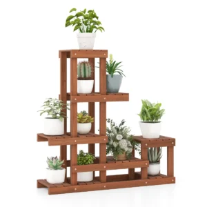 6 tier houten plant stand plant plank hoge en lage structuur binnen en buiten bloempot stand 90 x 25 x 91,5 cm 1